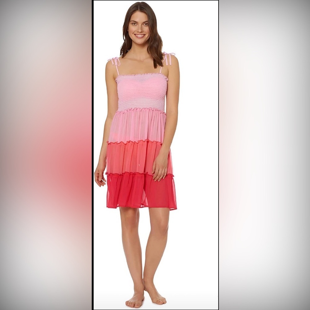 NWT Bleu Rod Beattie Ruffled and Ready Tank Dress Swim Cover up Large Pink
